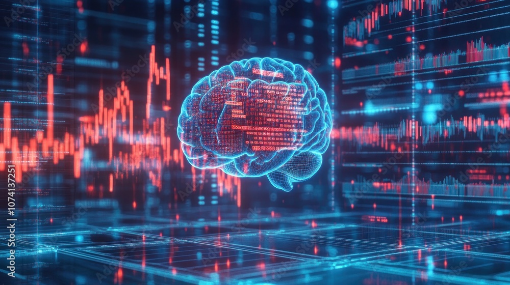 Poster digital brain with data flow
