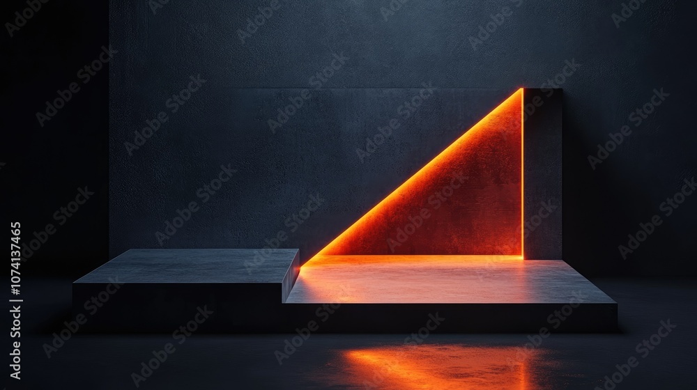 Aufkleber An abstract 3D rendering of geometric blocks in a dark space, with dramatic lighting accentuating sharp edges and angles