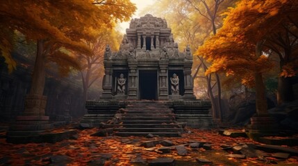 Ancient Temple Surrounded by Autumn Foliage