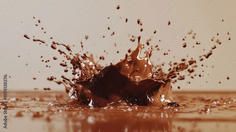 Aufkleber captivating image of chocolate sauce splashing dramatically, droplets flying in every direction, set