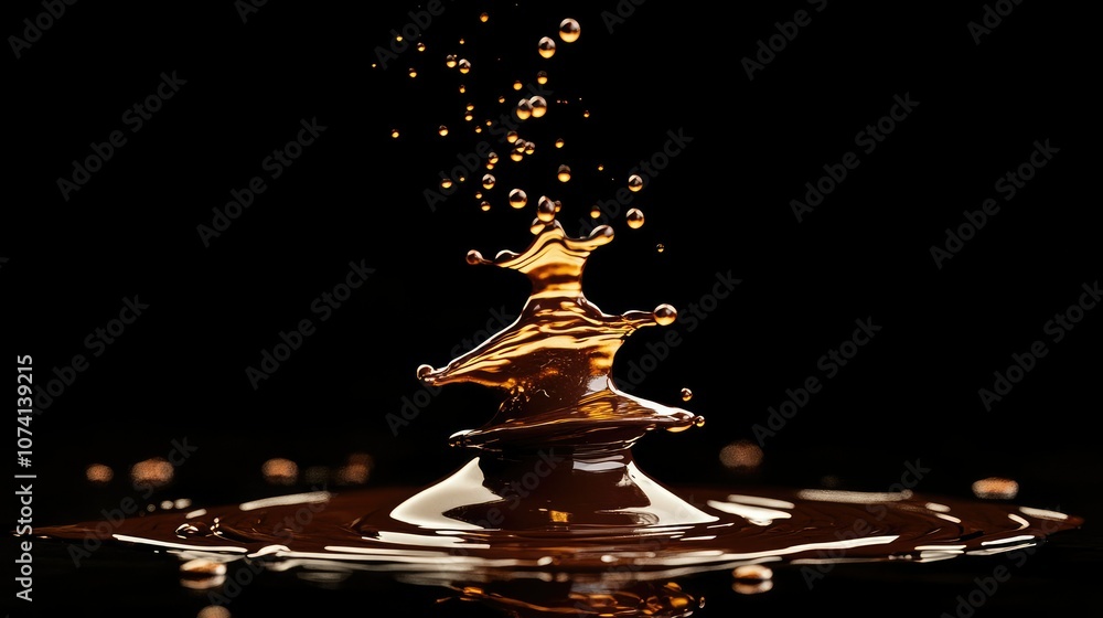 Poster decadent splash of chocolate sauce, frozen in mid-motion, set against a simple background to capture