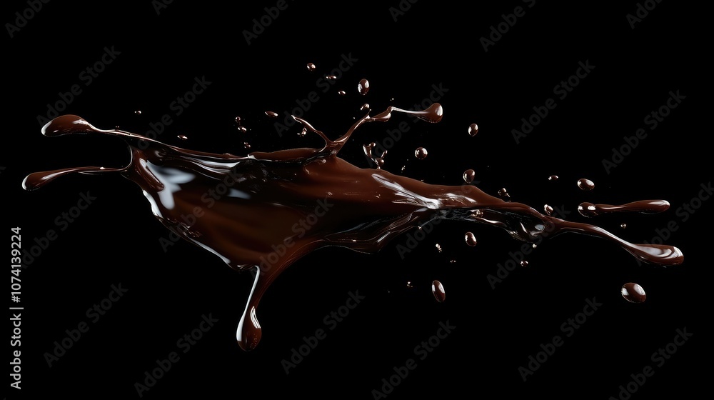 Poster decadent splash of chocolate sauce, frozen in mid-motion, set against a simple background to capture