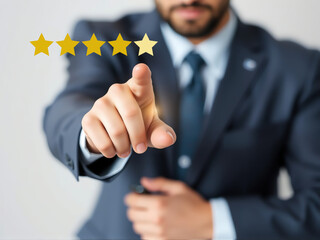 Business man in suit giving five stars feedback
