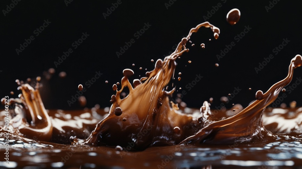 Aufkleber Liquid chocolate splashing and dripping, frozen in time to capture the smooth texture, on a simple background to highlight the indulgent appeal