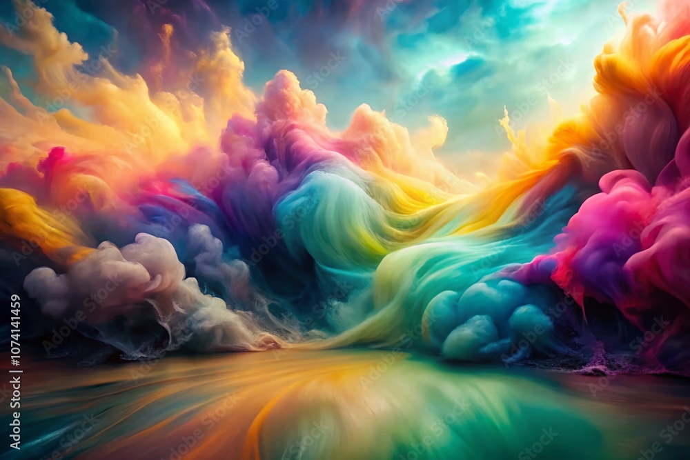 Poster serene watercolor abstract background in long exposure style capturing fluid motion and ethereal ble