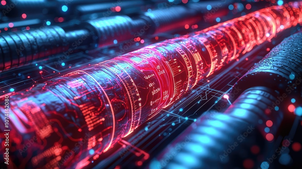 Poster futuristic digital technology with glowing lines and abstract patterns.