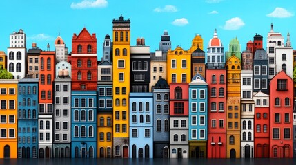 Obraz premium Colorful Cityscape Architectural Illustration of Vibrant Buildings