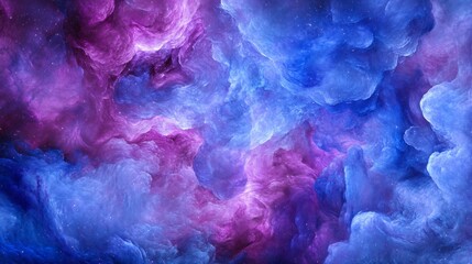 An immersive cosmic journey through swirling clouds of blue and magenta nebulae, pulsating with ethereal energy, Countless stars pierce the celestial veil, their light dancing and flickering as the