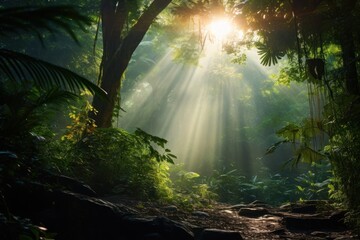 Jungle sunlight tree vegetation.
