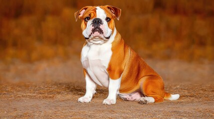 Bulldog poses confidently outdoors capturing the charm and character of a beloved breed