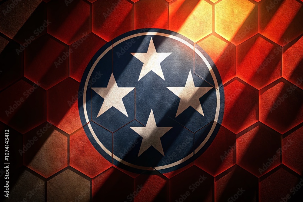 Poster silhouette of the tennessee state flag in a hexagonal shape with smooth corners, highlighting shadow