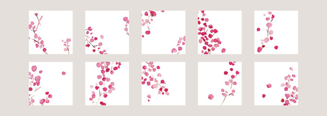 水彩画。水彩タッチの正月用ベクターイラスト。センリョウのイラスト。水彩で描いた赤い木の実の絵。草木。Watercolor painting. Vector illustration for New Year with watercolor touch. Illustration of senryo. Watercolor drawing of red berries. Grass and tree