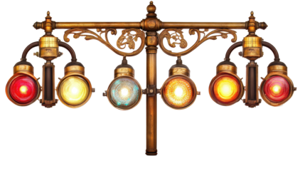 Collection of Vintage Traffic Lamps on a Transparent Background Generative AI