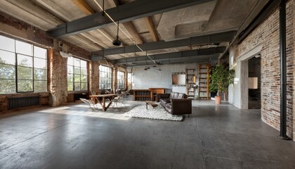 Urban Industrial Loft with Concrete Floors, Exposed Beams, and Steel Furniture