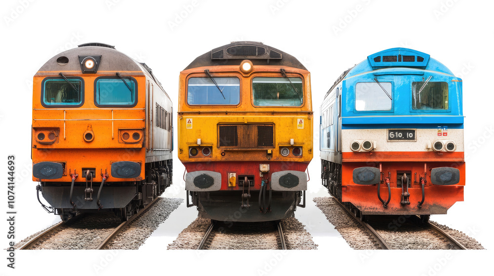 Poster collection of trains and locomotives on a transparent background generative ai