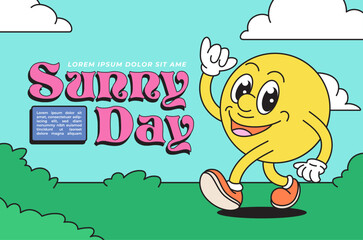 Happy Sun Character Celebrating Sunny Day Fun Cartoon Banner Landing Page
