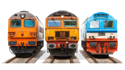 Collection of Trains and Locomotives on a Transparent Background Generative AI