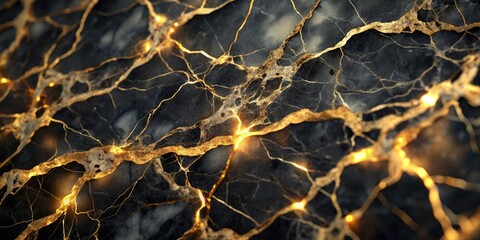 Luxurious Black Marble with Gold Veins - Elegant Bokeh Effect for Opulent Interiors and Design Inspiration