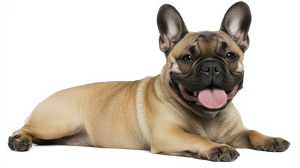 Fototapeta premium French bulldog relaxes comfortably on a white background showcasing its adorable features and playful nature