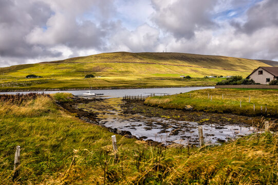 Lerwick, Shetland Islands: - August 14, 2024: Rural scenery in the region outside of Lerwick in Scotland's Shetland Islands
