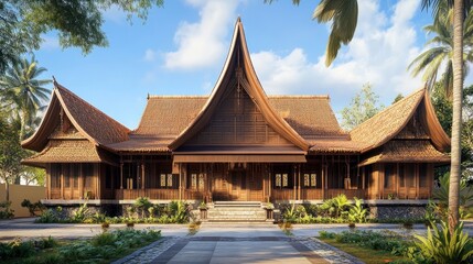 Traditional Wooden House with Lush Greenery