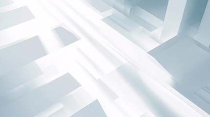 Obraz premium A minimalist digital landscape where beams of simulated film lighting create stark, geometric shadows, Clean white space dominates the composition, punctuated by abstract graphic elements that