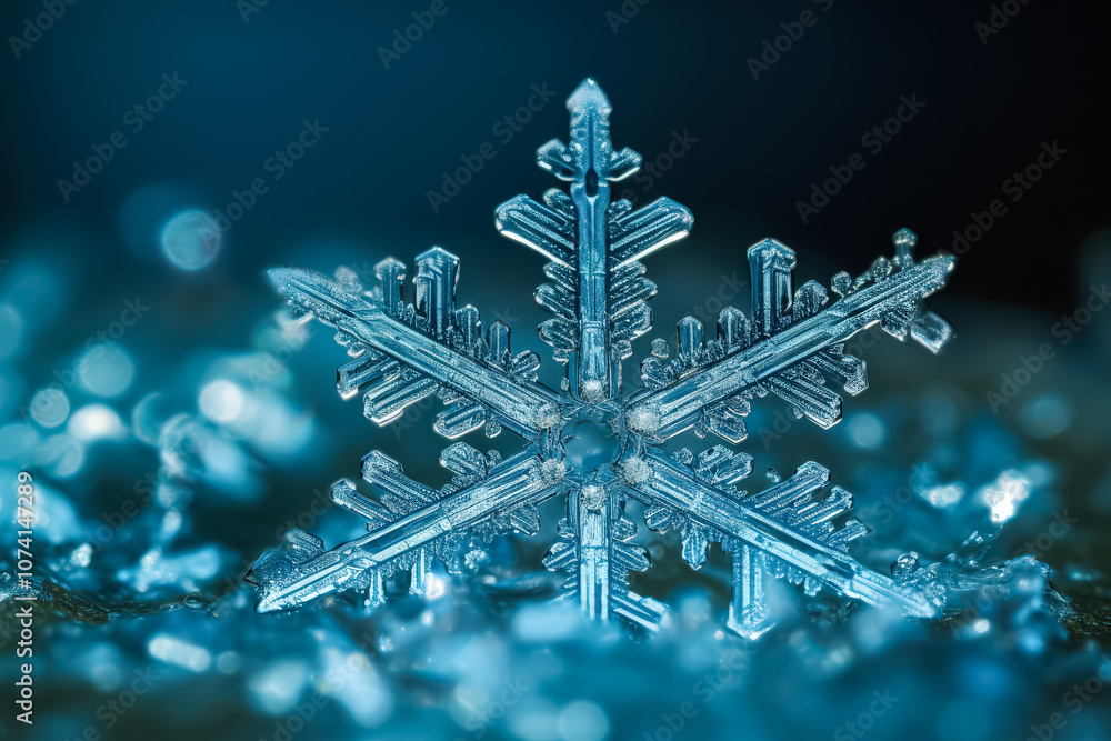Poster snowflake with a drop of water on it.