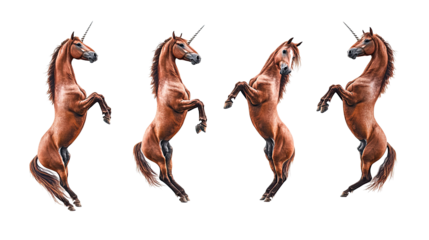 Colorful Unicorns Dancing on White Background Generative AI