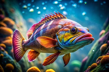 Fototapeta premium Stunning Candid Photography of Isolated Deep Sea Fish with Unique Features, Showcasing Their Natural Beauty and Intricate Details on a Clean Background for Stock Use