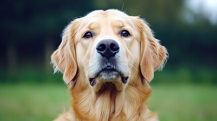 Golden retriever captivates with expressive eyes and gentle demeanor in natural setting