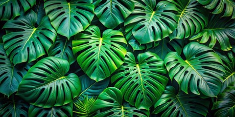 Stunning Drone Photography of Lush Green Monstera Leaves Creating a Tropical Leaf Background Ideal for Nature and Interior Design Inspiration