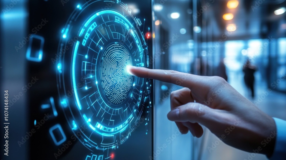 Poster fingerprint scan provides security access with biometrics identification. future concept. - generate