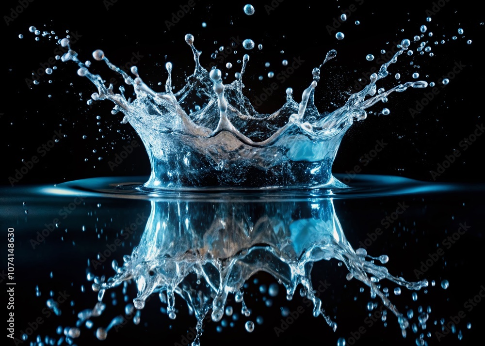 Poster stunning long exposure of isolated water splash on black background capturing dynamic movement and f