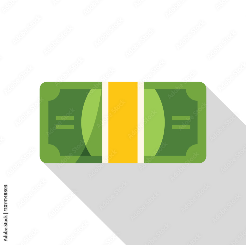 Poster wrapped stack of green banknotes with yellow paper band, creating a simple yet effective visual repr