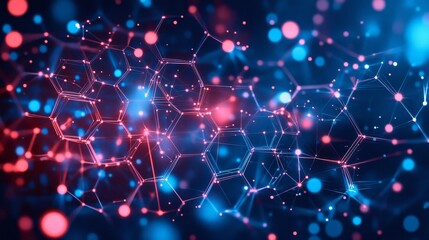 The futuristic hexagonal technology pattern features illuminated interconnecting lines, symbolizing digital interfaces and advanced technological systems. HDR background, full of modernity