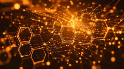 The futuristic hexagonal technology pattern features illuminated interconnecting lines, symbolizing digital interfaces and advanced technological systems. HDR background, full of modernity