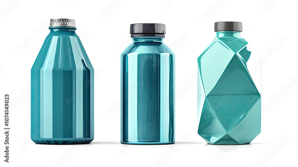 Poster collection of modern water bottles on a transparent background generative ai