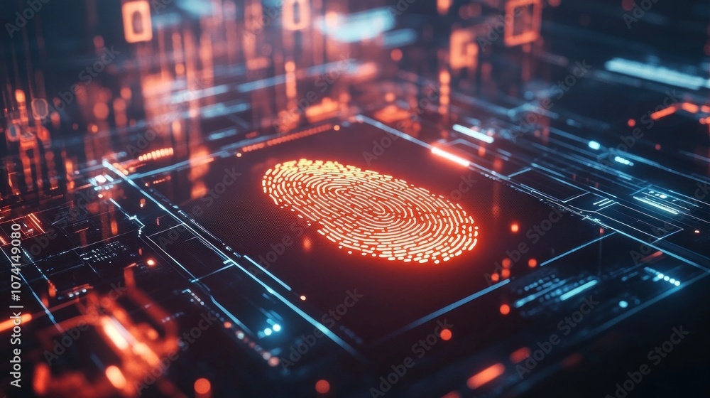 Poster fingerprint scan provides security access with biometrics identification. 3d rendering - generated a