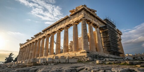 Obraz premium Stunning Macro Photography of Parthenon Details, Acropolis of Athens, Capturing the Rich Textures and Intricate Designs in 4K Timelapse Video Format for Timeless Visual Experience