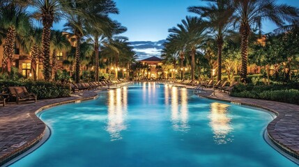 Serene Evening at a Resort Pool