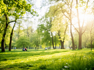 Fototapeta premium family in park. tree, trees, park, nature, grass, forest, landscape, spring, meadow, summer, sun, foliage, lawn, wood, sky, leaves, outdoors, garden, outdoor, sunlight, woods, countryside