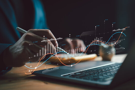 Business graph with percentage, special offer of shopping department store discount and tax concept, adjusting interest rates, raising interest rates to fight inflation, returns on investments.