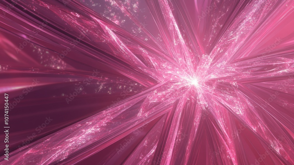 Poster abstract pink background featuring a fractal star explosion with glossy effects and intricate lines