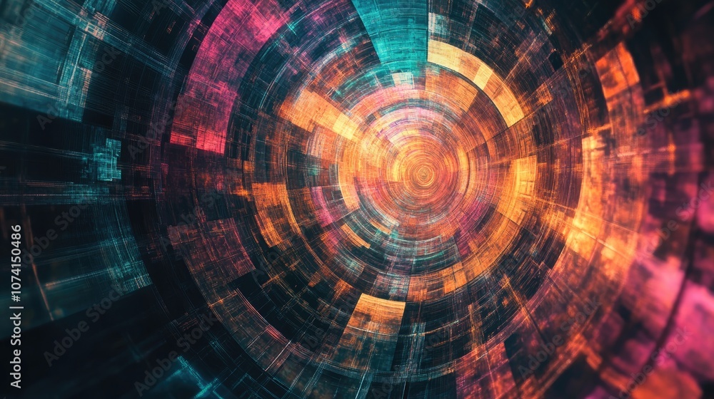 Poster abstract futuristic mosaic featuring psychedelic fractal patterns perfect for innovative design proj