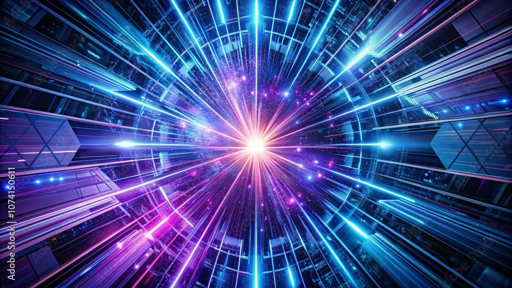 Aufkleber stunning purple and blue abstract radial lines geometric background representing data flow and optic