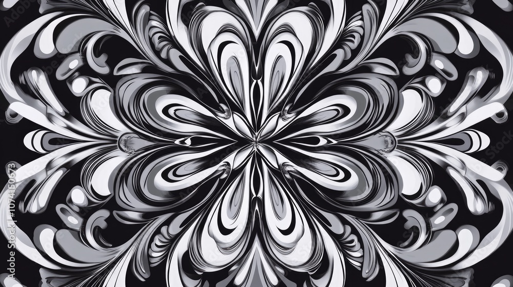 Poster monochrome abstract design featuring a kaleidoscopic pattern