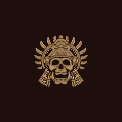 Mayan skull head totem style logo design vector vintage
