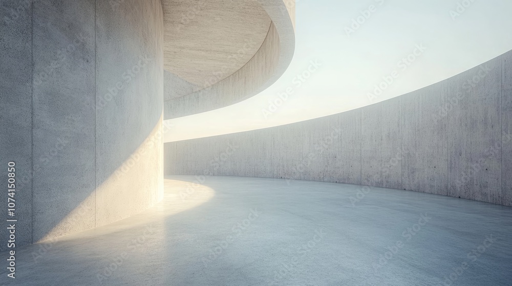 Poster abstract empty concrete space featuring a curved wall and blank floor representing a modern showroom