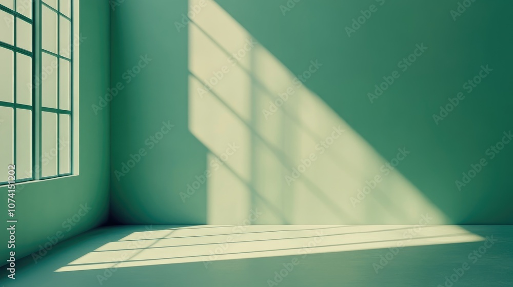 Poster empty green studio with sunlight shadows minimalistic background ideal for product showcases autumn 