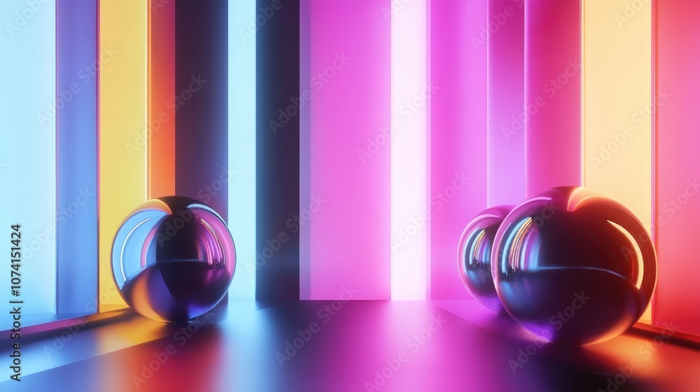 Poster dynamic interior featuring smooth black and colored gradient objects 3d illustration and rendering